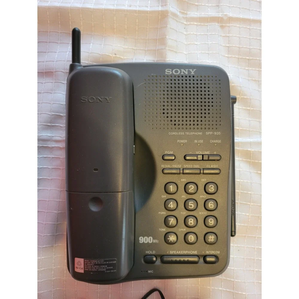 Sony‎ SPP-935 Cordless Telephone 900MHz Speakerphone Intercom Gray Vintage Phone